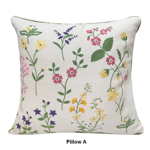 Farmhouse Sofa Decorative Pillows, Embroider Flower Cotton Pillow Covers, Spring Flower Decorative Throw Pillows, Flower Decorative Throw Pillows for Couch-Grace Painting Crafts