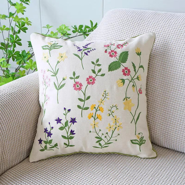 Farmhouse Sofa Decorative Pillows, Embroider Flower Cotton Pillow Covers, Spring Flower Decorative Throw Pillows, Flower Decorative Throw Pillows for Couch-Grace Painting Crafts