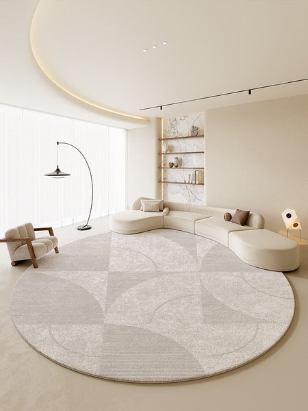 Circular Modern Rugs for Living Room, Grey Round Rugs for Bedroom, Round Carpets under Coffee Table, Contemporary Round Rugs for Dining Room-Grace Painting Crafts