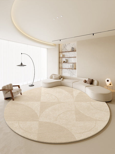 Contemporary Modern Rugs for Bedroom, Abstract Geometric Round Rugs under Sofa, Cream Color Rugs under Coffee Table, Dining Room Modern Rugs-Grace Painting Crafts