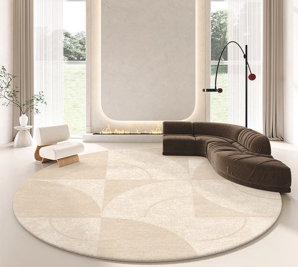 Contemporary Modern Rugs for Bedroom, Abstract Geometric Round Rugs under Sofa, Cream Color Rugs under Coffee Table, Dining Room Modern Rugs-Grace Painting Crafts