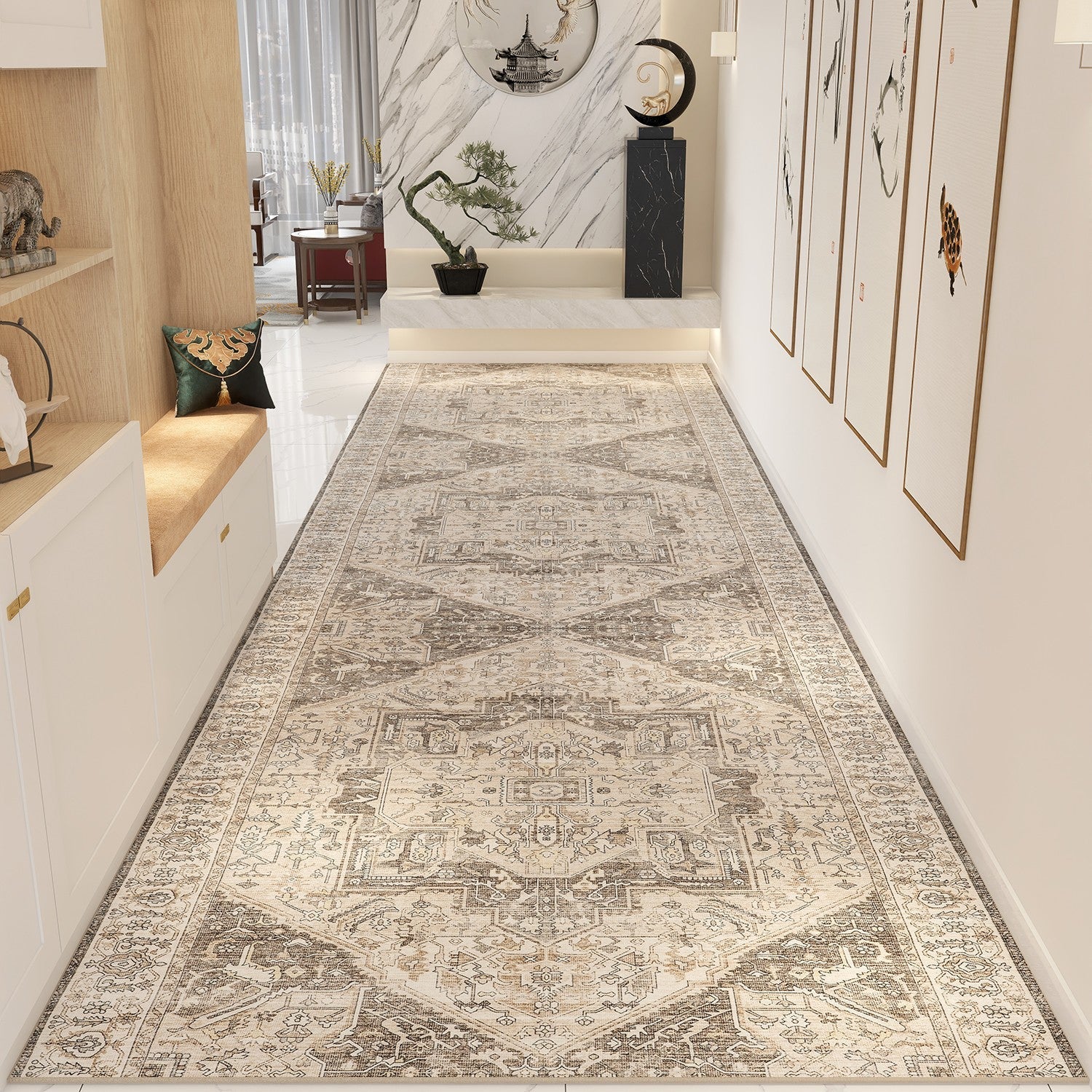 Washable Entryway Runner Rug Ideas, Bedside Runner Rugs, Non Slip Entrance Runner Rugs, Traditional Morocco Long Narrow Runner Rugs, Extra Long Hallway Runners-Grace Painting Crafts