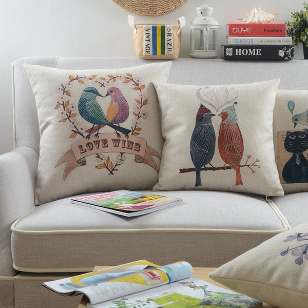 Simple Decorative Pillow Covers, Decorative Sofa Pillows for Living Room, Love Birds Throw Pillows for Couch, Singing Birds Decorative Throw Pillows-Grace Painting Crafts