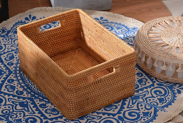 Woven Rattan Storage Baskets for Bedroom, Storage Basket for Shelves, Large Rectangular Storage Baskets for Clothes, Storage Baskets for Kitchen-Grace Painting Crafts