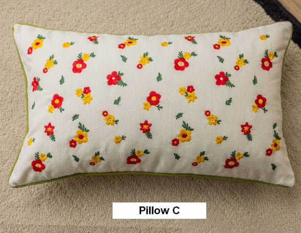 Embroider Flower Cotton Pillow Covers, Spring Flower Decorative Pillows for Dining Room, Decorative Pillows for Sofa, Farmhouse Decorative Pillows for Couch-Grace Painting Crafts