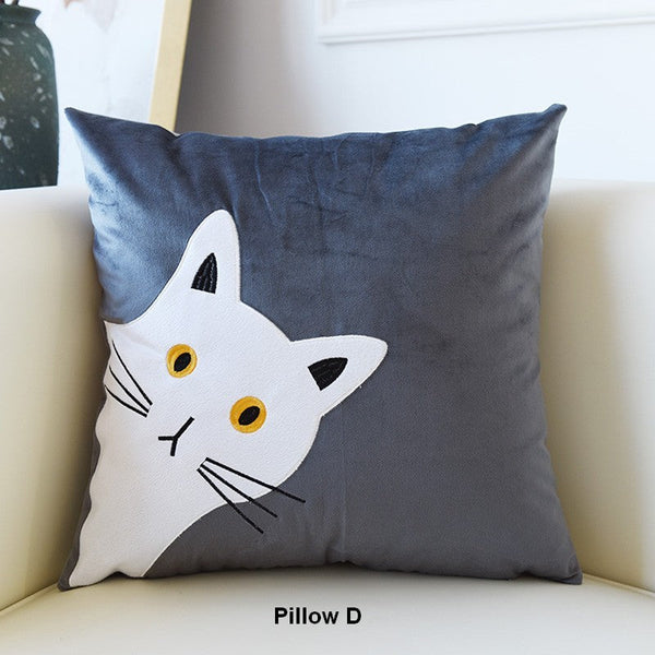 Modern Sofa Decorative Pillows, Lovely Cat Pillow Covers for Kid's Room, Cat Decorative Throw Pillows for Couch, Modern Decorative Throw Pillows-Grace Painting Crafts