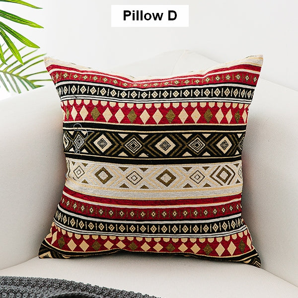 Oriental Throw Pillow for Couch, Bohemian Decorative Sofa Pillows, Geometric Pattern Chenille Throw Pillows-Grace Painting Crafts