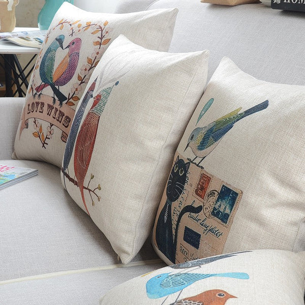 Modern Sofa Decorative Pillows for Children's Room, Singing Birds Decorative Throw Pillows, Love Birds Throw Pillows for Couch, Decorative Pillow Covers-Grace Painting Crafts