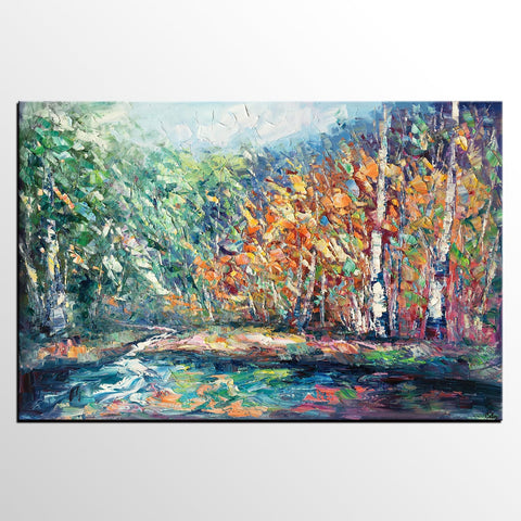 Landscape Painting, Autumn Tree Wall Art, Large Canvas Art, Custom Large Original Artwork, Canvas Painting-Grace Painting Crafts