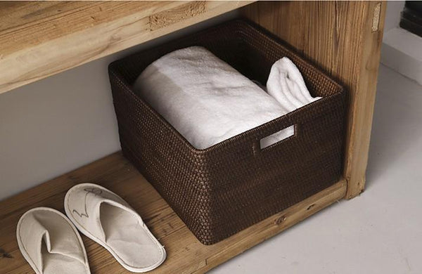 Rectangular Storage Baskets, Storage Baskets for Kitchen, Large Brown Woven Storage Baskets, Storage Baskets for Shelves-Grace Painting Crafts