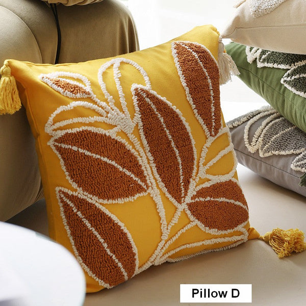 Contemporary Modern Sofa Pillow Covers, Square Modern Throw Pillows for Couch, Leaf Decorative Pillows for Bedroom, Modern Decorative Pillows for Interior Design-Grace Painting Crafts