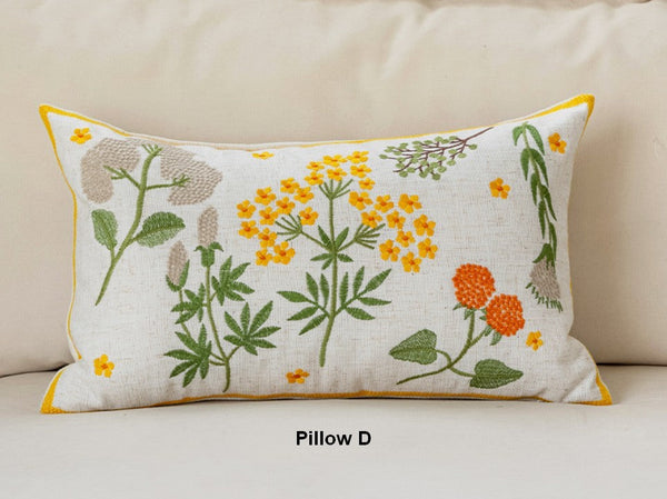 Decorative Pillows for Couch, Spring Flower Decorative Throw Pillows, Farmhouse Sofa Decorative Pillows, Embroider Flower Cotton Pillow Covers-Grace Painting Crafts