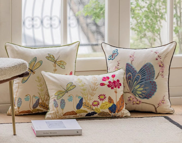 Butterfly Dragonfly Cotton and linen Pillow Cover, Modern Decorative Pillows for Couch, Decorative Throw Pillows for Living Room, Decorative Sofa Pillows-Grace Painting Crafts