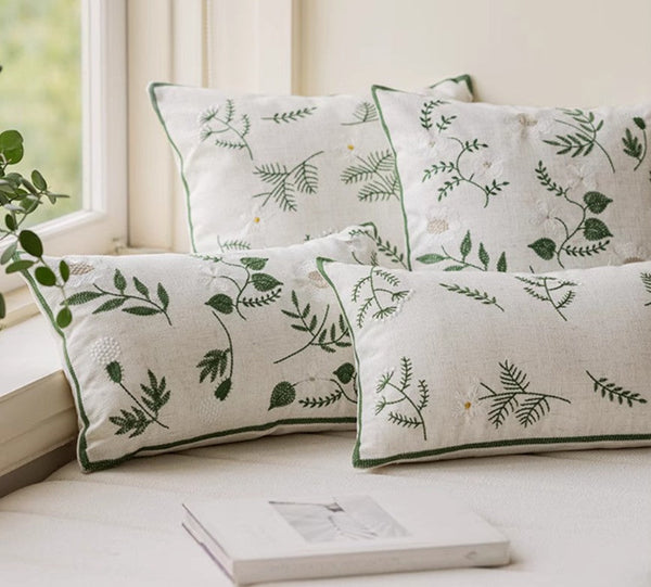 Spring Flower Decorative Pillows for Dining Room, Embroider Flower Cotton Pillow Covers, Decorative Pillows for Sofa, Farmhouse Decorative Pillows for Couch-Grace Painting Crafts