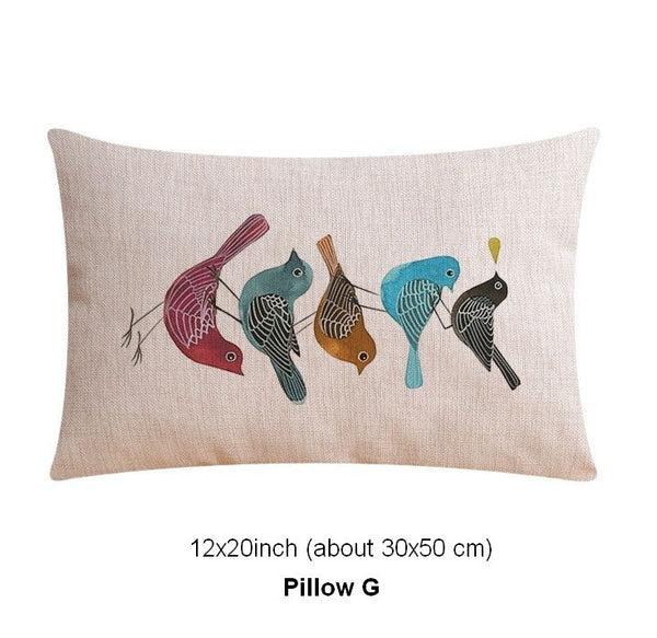 Modern Sofa Decorative Pillows for Children's Room, Singing Birds Decorative Throw Pillows, Love Birds Throw Pillows for Couch, Decorative Pillow Covers-Grace Painting Crafts