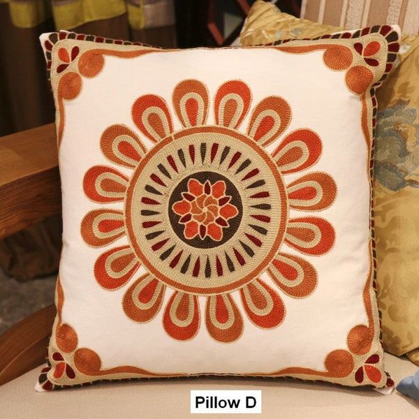 Modern Sofa Pillows for Couch, Embroider Flower Cotton Pillow Covers, Cotton Flower Decorative Pillows, Farmhouse Decorative Sofa Pillows-Grace Painting Crafts