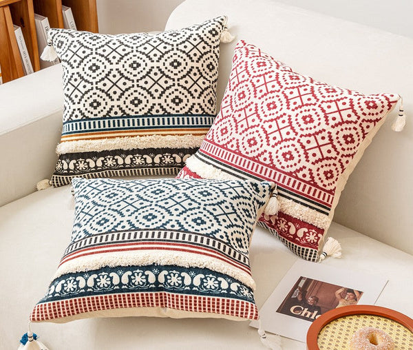 Contemporary Modern Pillow Covers, Square Pillows for Couch, Oriental Decorative Throw Pillows for Bedroom, Bohemian Decorative Sofa Pillows-Grace Painting Crafts