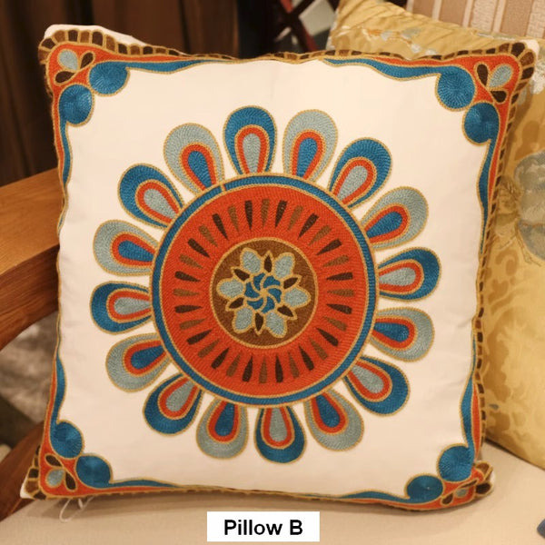 Modern Sofa Pillows for Couch, Embroider Flower Cotton Pillow Covers, Cotton Flower Decorative Pillows, Farmhouse Decorative Sofa Pillows-Grace Painting Crafts