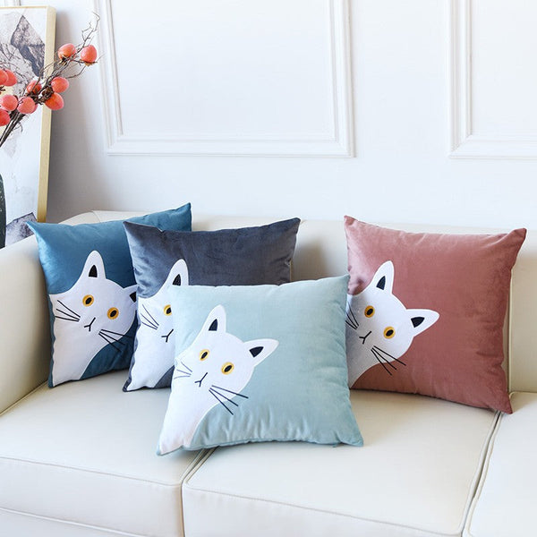 Modern Sofa Decorative Pillows, Lovely Cat Pillow Covers for Kid's Room, Cat Decorative Throw Pillows for Couch, Modern Decorative Throw Pillows-Grace Painting Crafts