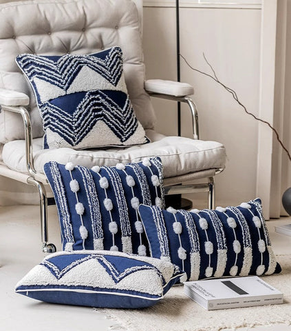 Blue Square Modern Decorative Pillows for Couch, Contemporary Modern Sofa Pillows, Modern Decorative Pillows for Bedroom, Decorative Pillow Covers-Grace Painting Crafts