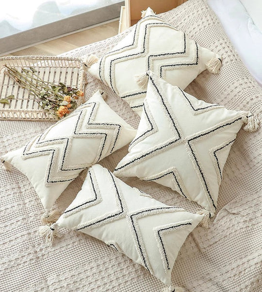 Beige Decorative Throw Pillows, Geometric Square Modern Throw Pillows for Couch, Contemporary Throw Pillow for Interior Design-Grace Painting Crafts