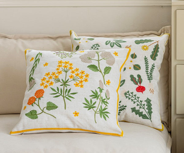 Decorative Pillows for Couch, Spring Flower Decorative Throw Pillows, Farmhouse Sofa Decorative Pillows, Embroider Flower Cotton Pillow Covers-Grace Painting Crafts