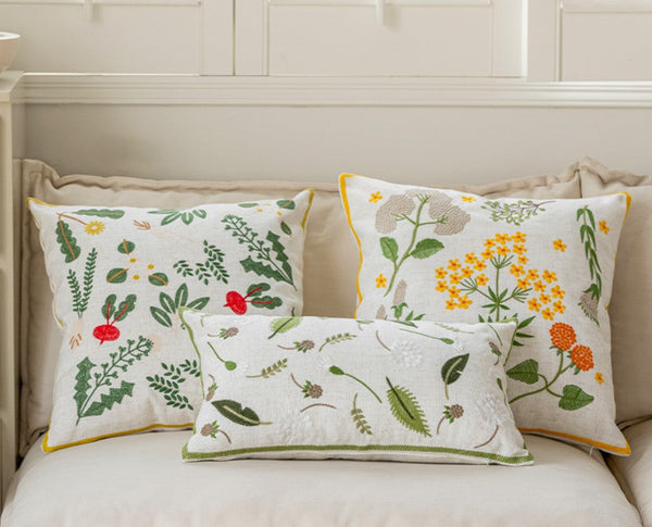 Decorative Pillows for Couch, Spring Flower Decorative Throw Pillows, Farmhouse Sofa Decorative Pillows, Embroider Flower Cotton Pillow Covers-Grace Painting Crafts