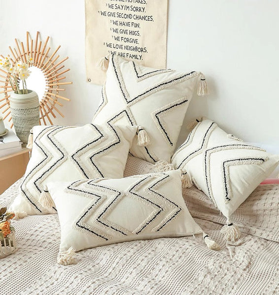 Beige Decorative Throw Pillows, Geometric Square Modern Throw Pillows for Couch, Contemporary Throw Pillow for Interior Design-Grace Painting Crafts