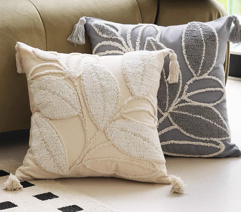 Contemporary Modern Sofa Pillow Covers, Square Modern Throw Pillows for Couch, Leaf Decorative Pillows for Bedroom, Modern Decorative Pillows for Interior Design-Grace Painting Crafts