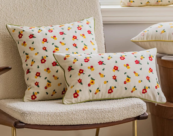 Embroider Flower Cotton Pillow Covers, Spring Flower Decorative Pillows for Dining Room, Decorative Pillows for Sofa, Farmhouse Decorative Pillows for Couch-Grace Painting Crafts