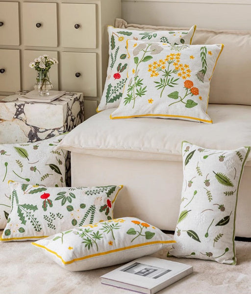 Decorative Pillows for Couch, Spring Flower Decorative Throw Pillows, Farmhouse Sofa Decorative Pillows, Embroider Flower Cotton Pillow Covers-Grace Painting Crafts