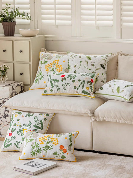 Decorative Pillows for Couch, Spring Flower Decorative Throw Pillows, Farmhouse Sofa Decorative Pillows, Embroider Flower Cotton Pillow Covers-Grace Painting Crafts