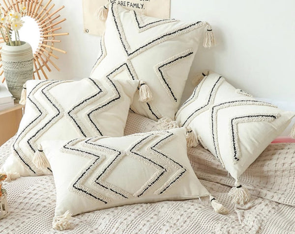 Beige Decorative Throw Pillows, Geometric Square Modern Throw Pillows for Couch, Contemporary Throw Pillow for Interior Design-Grace Painting Crafts