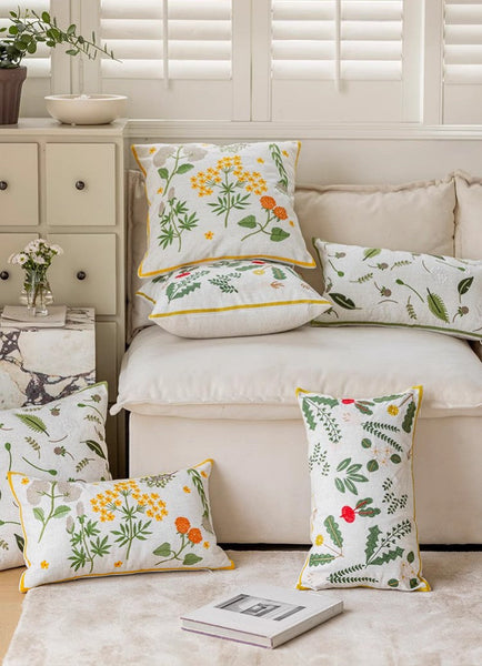 Decorative Pillows for Couch, Spring Flower Decorative Throw Pillows, Farmhouse Sofa Decorative Pillows, Embroider Flower Cotton Pillow Covers-Grace Painting Crafts