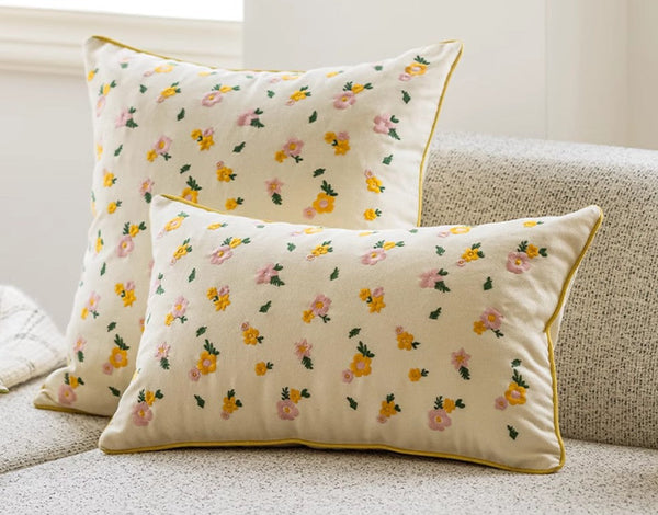 Spring Flower Decorative Pillows for Dining Room, Embroider Flower Cotton Pillow Covers, Decorative Pillows for Sofa, Farmhouse Decorative Pillows for Couch-Grace Painting Crafts