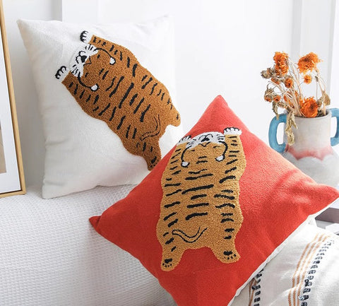 Contemporary Modern Sofa Pillow Covers, Square Modern Throw Pillows for Couch, Lovely Tiger Decorative Pillows for Children's Room, Decorative Pillows for Bedroom-Grace Painting Crafts