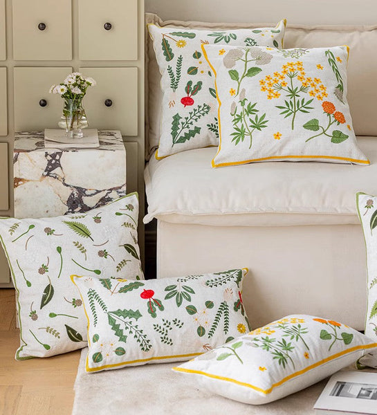 Decorative Pillows for Couch, Spring Flower Decorative Throw Pillows, Farmhouse Sofa Decorative Pillows, Embroider Flower Cotton Pillow Covers-Grace Painting Crafts