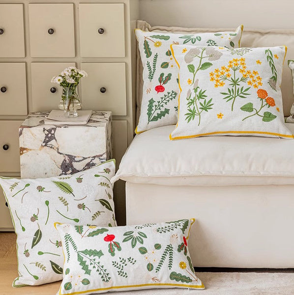 Decorative Pillows for Couch, Spring Flower Decorative Throw Pillows, Farmhouse Sofa Decorative Pillows, Embroider Flower Cotton Pillow Covers-Grace Painting Crafts