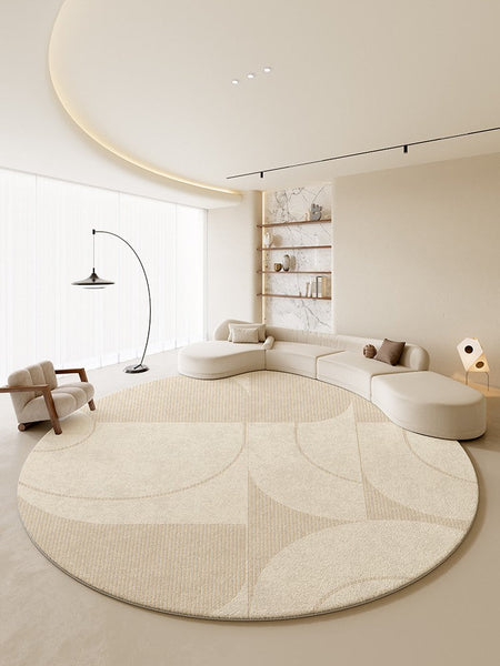 Geometric Circular Rugs for Dining Room, Cream Color Contemporary Modern Rugs, Modern Rugs under Coffee Table, Abstract Modern Round Rugs for Bedroom-Grace Painting Crafts