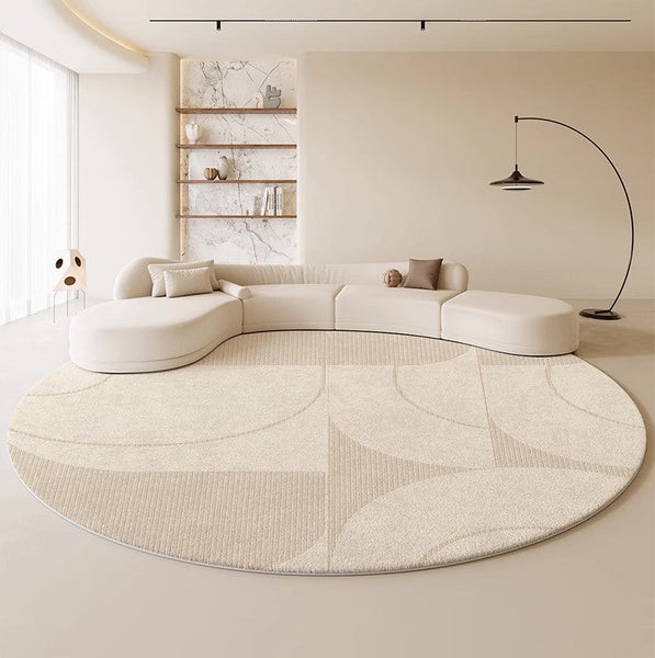 Modern Rugs under Coffee Table, Abstract Modern Round Rugs for Bedroom, Geometric Circular Rugs for Dining Room, Cream Color Contemporary Modern Rugs-Grace Painting Crafts