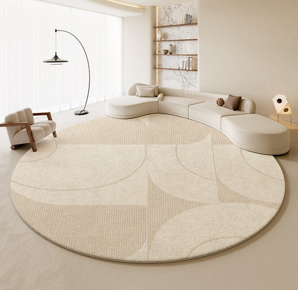 Geometric Circular Rugs for Dining Room, Cream Color Contemporary Modern Rugs, Modern Rugs under Coffee Table, Abstract Modern Round Rugs for Bedroom-Grace Painting Crafts