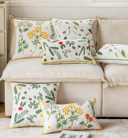 Decorative Pillows for Couch, Spring Flower Decorative Throw Pillows, Farmhouse Sofa Decorative Pillows, Embroider Flower Cotton Pillow Covers-Grace Painting Crafts