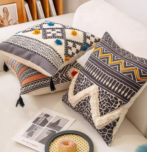 Unique Oriental Square Pillows for Bedroom, Geometric Modern Pillow Covers, Bohemian Decorative Sofa Pillows, Decorative Throw Pillows for Couch-Grace Painting Crafts