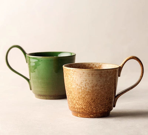 Modern Handmade Pottery Coffee Cup, Creative Brown Green Blue Ceramic Coffee Mugs, Large Unique Tea Cup, Large Capacity Coffee Cups-Grace Painting Crafts