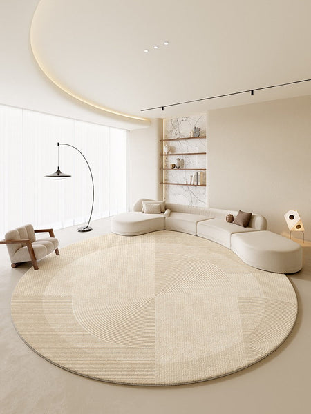 Dining Room Modern Rugs, Cream Color Round Rugs under Coffee Table, Large Modern Rugs in Living Room, Contemporary Circular Rugs in Bedroom-Grace Painting Crafts