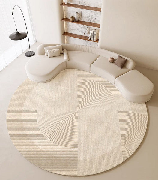 Dining Room Modern Rugs, Cream Color Round Rugs under Coffee Table, Large Modern Rugs in Living Room, Contemporary Circular Rugs in Bedroom-Grace Painting Crafts