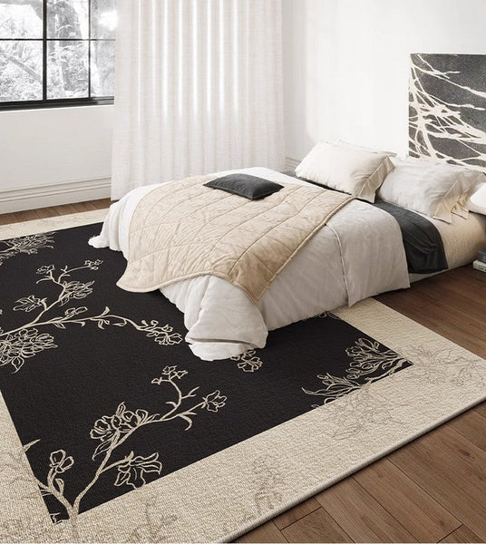 Bedroom Modern Rugs, French Style Flower Pattern Rugs for Interior Design, Contemporary Modern Rugs under Dining Room Table, Flower Pattern Modern Rugs for Living Room-Grace Painting Crafts