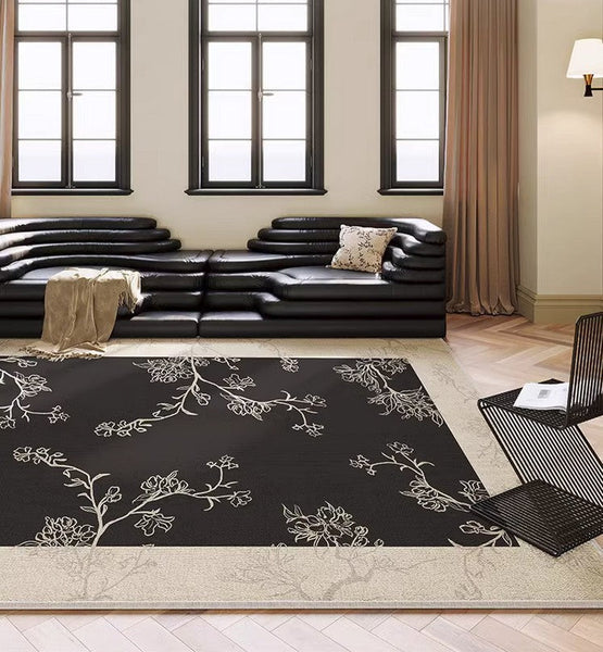 Unique Bedroom Modern Rugs, Contemporary Modern Rugs under Dining Room Table, French Style Rugs for Interior Design, Flower Pattern Modern Rugs for Living Room-Grace Painting Crafts