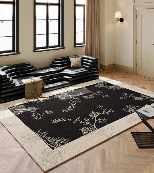 Bedroom Modern Rugs, French Style Flower Pattern Rugs for Interior Design, Contemporary Modern Rugs under Dining Room Table, Flower Pattern Modern Rugs for Living Room-Grace Painting Crafts