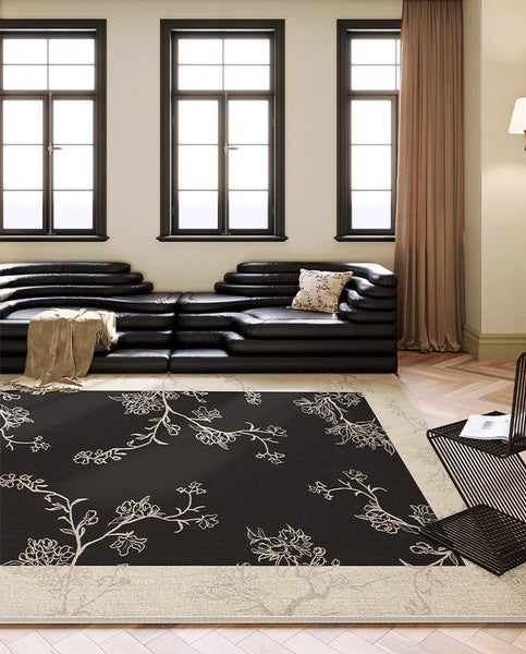 Unique Bedroom Modern Rugs, Contemporary Modern Rugs under Dining Room Table, French Style Rugs for Interior Design, Flower Pattern Modern Rugs for Living Room-Grace Painting Crafts